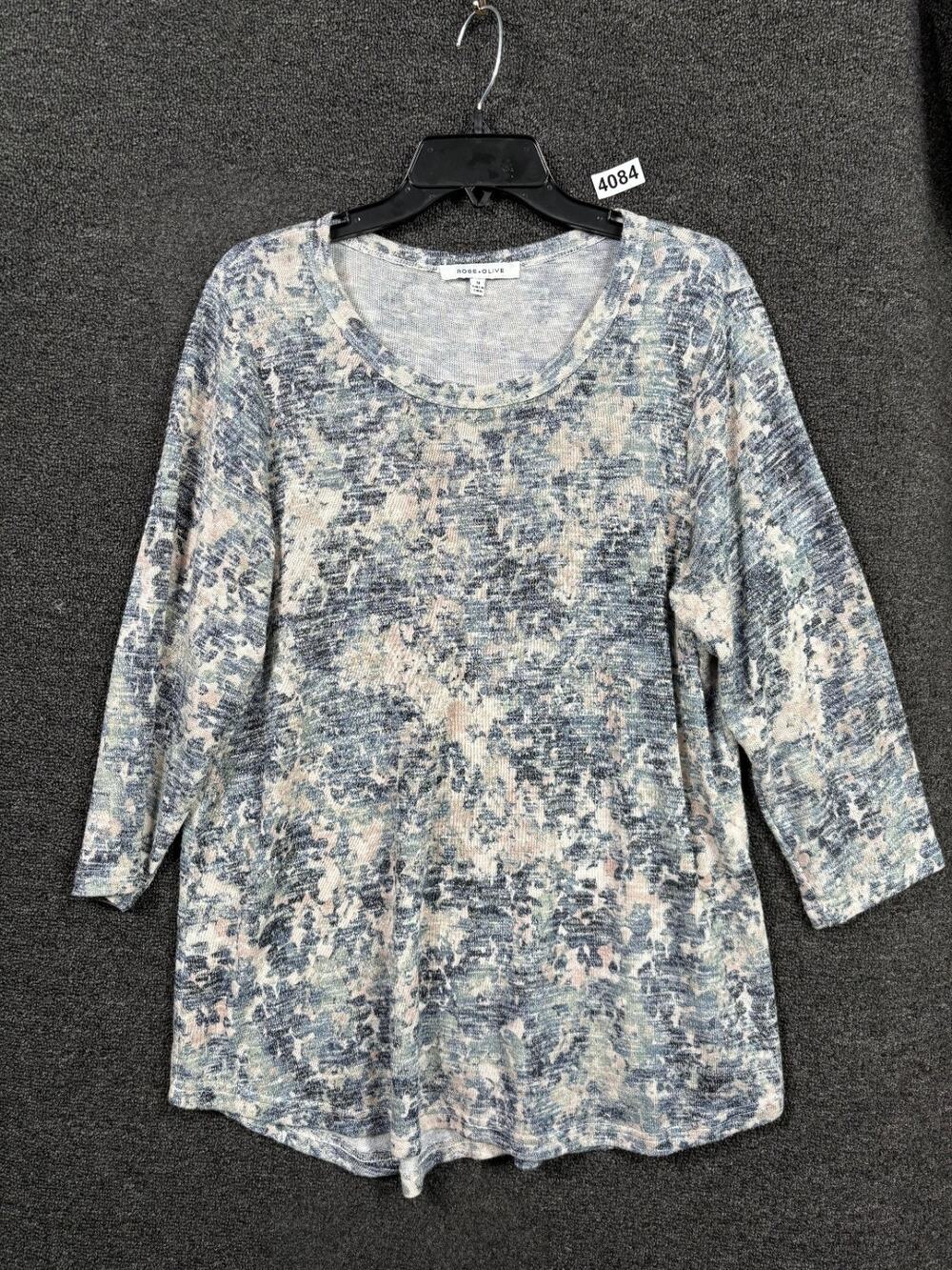 Rose + Olive Gray Arty Burnout 3/4 Sleeve Stretch Pullover Top Womens Size 1X